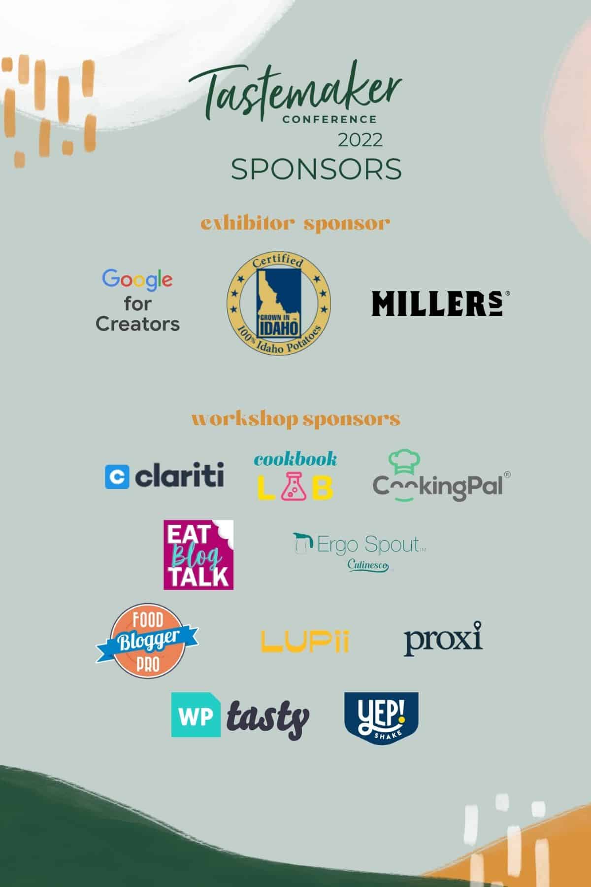 graphic with sponsor logos and text for each level of sponsors