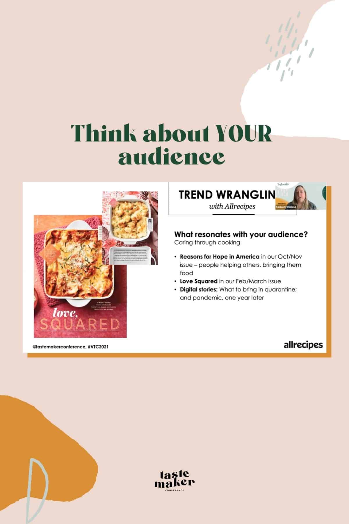 slide with title of section and image from webinar - think about your audience