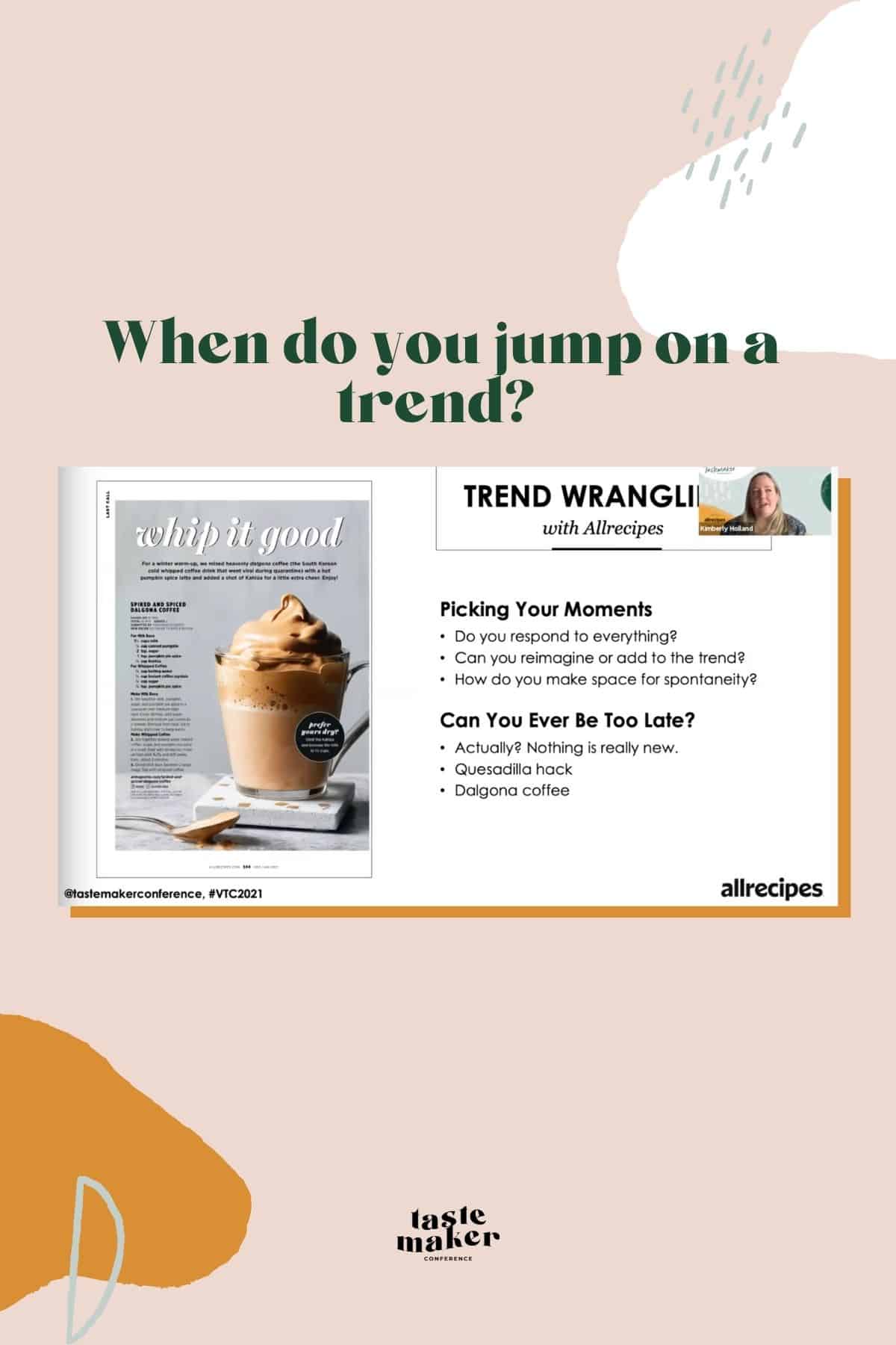 slide with title of section and image from webinar - when to jump on trends