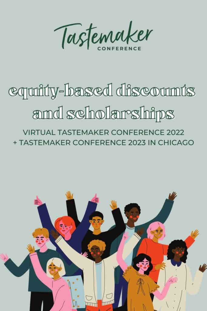graphic with blue background and diverse drawings of people with the title equity-based discounts and scholarships