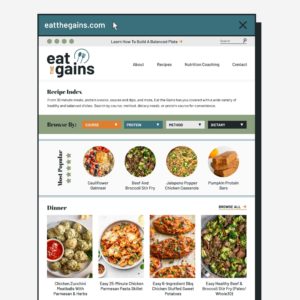 screenshot of a website reading eat the grains and photos of recipes