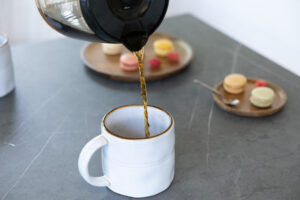 coffee mug in grey and pouring coffee