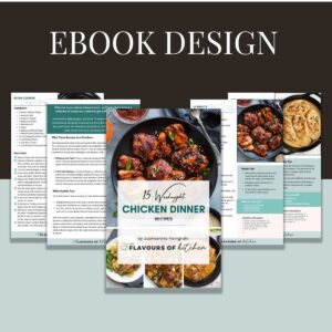 A collage containing images of an ebook, with the cover image centered