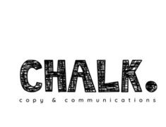 Logo of CHALK Copy & Communications, featuring the word 'CHALK' in a font style that mimics the texture and irregularity of chalk writing on a blackboard.